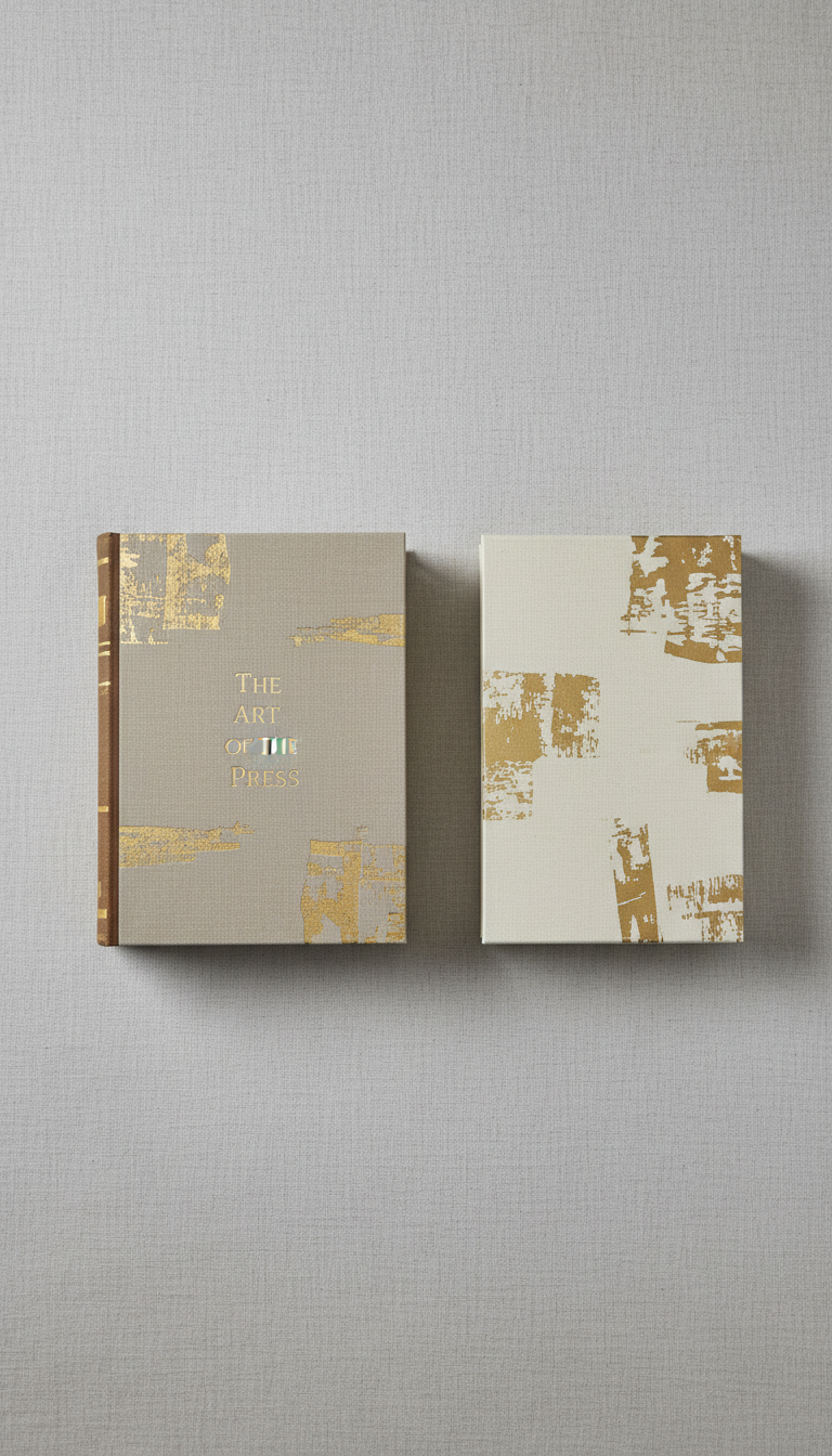Tapa dura en lino con estuche estampado en oro